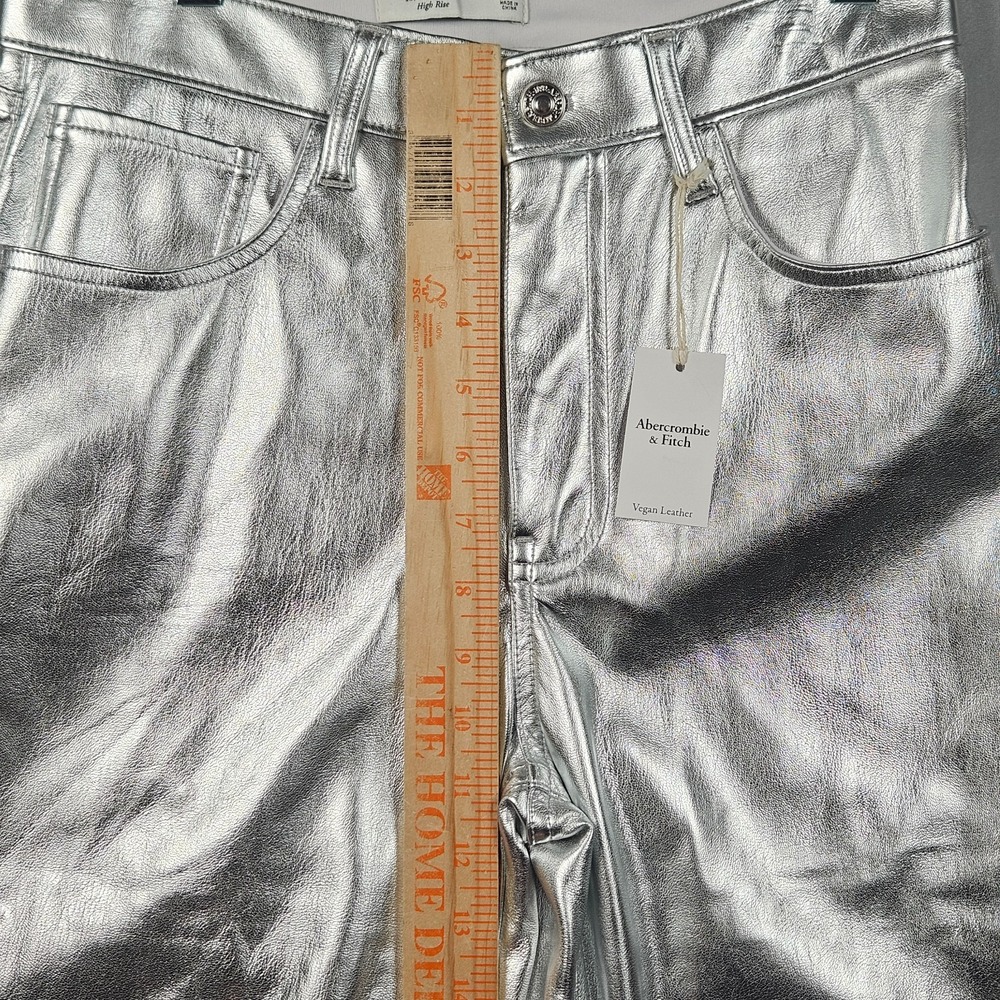 NEW Abercrombie & Fitch Pants Womens 28/6 Silver Faux Leather Ultra High Rise - Picture 10 of 13